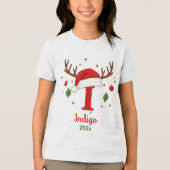 Personalized Christmas Monogram I Santa Hat Tri-Blend Shirt (Voorkant)