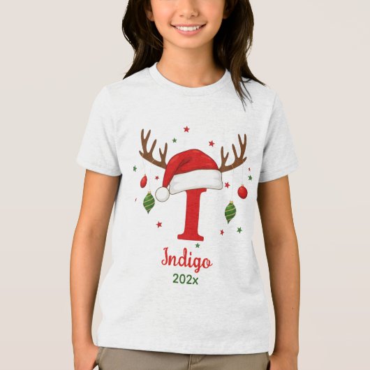 Personalized Christmas Monogram I Santa Hat Tri-Blend Shirt (Voorkant)