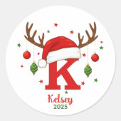 Personalized Christmas Monogram K Santa Hat Ronde Sticker (Voorkant)