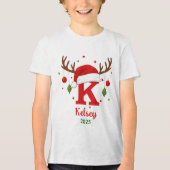 Personalized Christmas Monogram K Santa Hat Tri-Blend Shirt (Voorkant)