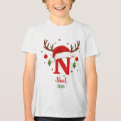 Personalized Christmas Monogram N Santa Hat Tri-Blend Shirt (Voorkant)