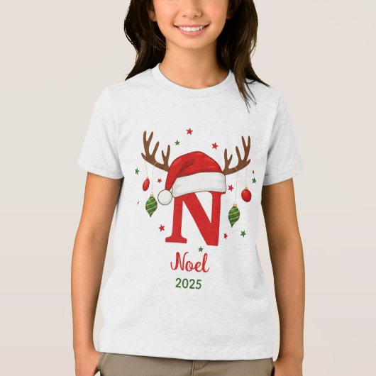 Personalized Christmas Monogram N Santa Hat Tri-Blend Shirt (Voorkant)
