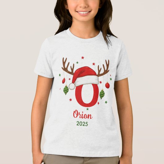 Personalized Christmas Monogram O Santa Hat Tri-Blend Shirt (Voorkant)