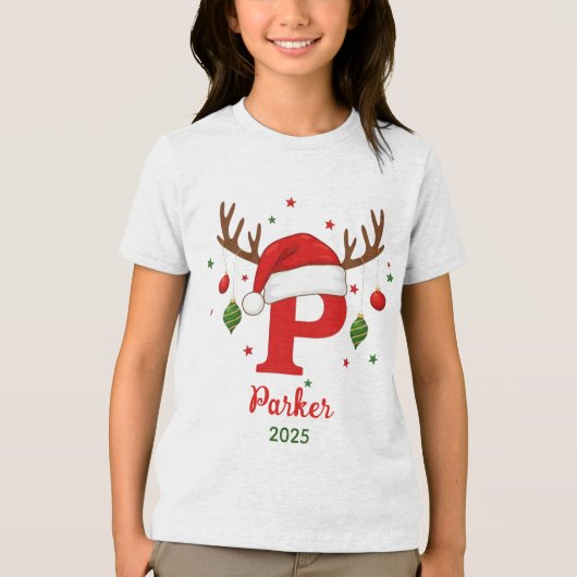Personalized Christmas Monogram P Santa Hat Tri-Blend Shirt (Voorkant)