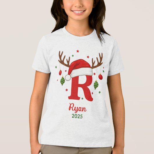 Personalized Christmas Monogram R Santa Hat Tri-Blend Shirt (Voorkant)