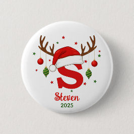 Personalized Christmas Monogram S Santa Hat Ronde Button 5,7 Cm