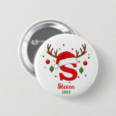 Personalized Christmas Monogram S Santa Hat Ronde Button 5,7 Cm (Voorkant /achterkant)