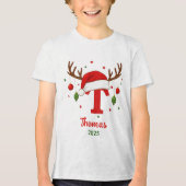 Personalized Christmas Monogram T Santa Hat Tri-Blend Shirt (Voorkant)