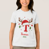 Personalized Christmas Monogram T Santa Hat Tri-Blend Shirt (Voorkant)