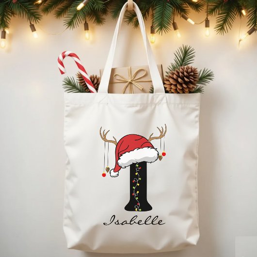 Personalized Christmas Monogram Tote Bag for Her