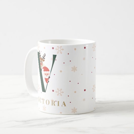 Personalized Christmas Monogram V Mug Koffiemok (Voorkant links)