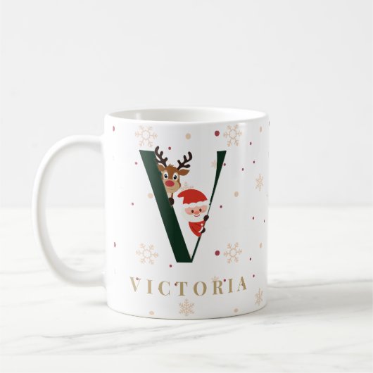 Personalized Christmas Monogram V Mug Koffiemok (Links)