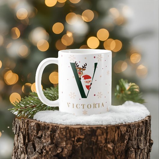 Personalized Christmas Monogram V Mug Koffiemok