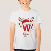 Personalized Christmas Monogram W Santa Hat Tri-Blend Shirt (Voorkant)