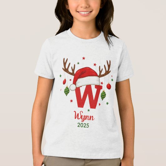 Personalized Christmas Monogram W Santa Hat Tri-Blend Shirt (Voorkant)