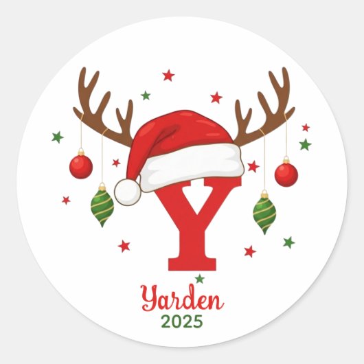 Personalized Christmas Monogram Y Santa Hat Ronde Sticker (Voorkant)