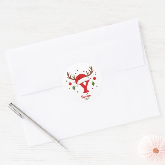 Personalized Christmas Monogram Y Santa Hat Ronde Sticker (Envelop)
