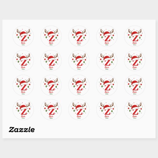 Personalized Christmas Monogram Z Santa Hat Ronde Sticker (Vel)
