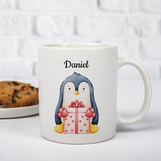 Personalized Christmas Mug With A Cute Penguin Koffiemok