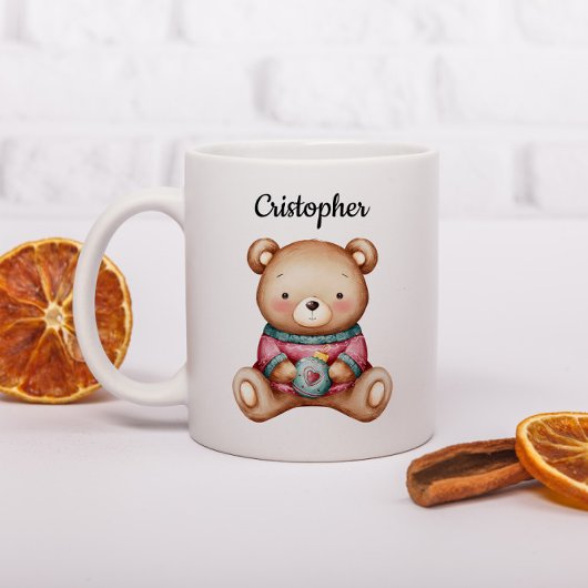 Personalized Christmas Mug With A Cute Teddy Bear Koffiemok