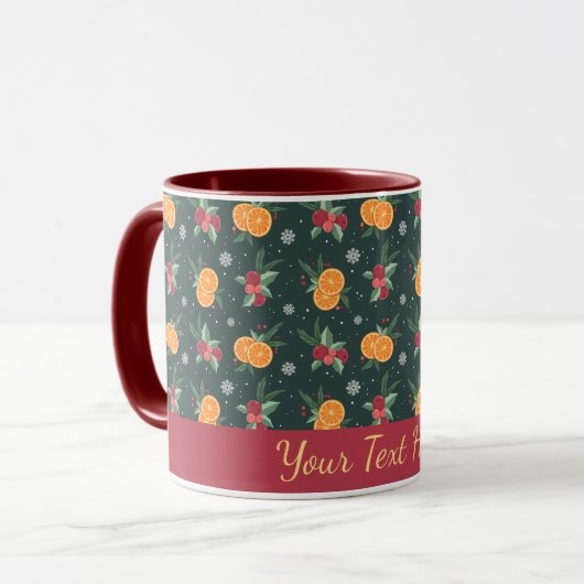 Personalized Christmas Mug with Oranges and Holly Mok (Voorkant links)