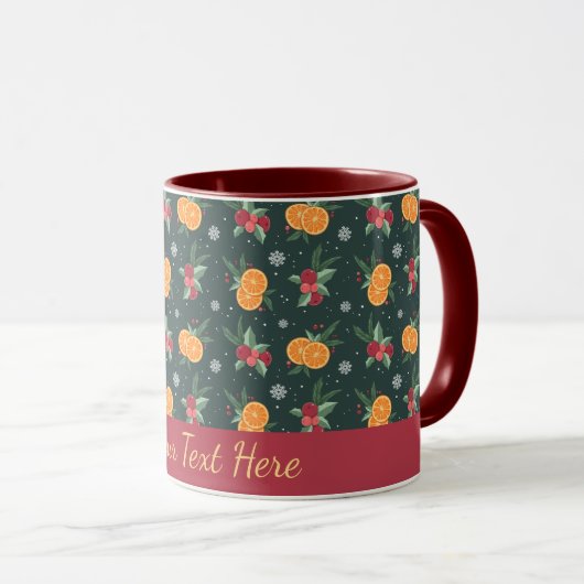Personalized Christmas Mug with Oranges and Holly Mok (Voorkant rechts)