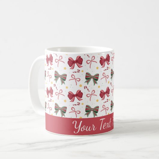 Personalized Christmas Mug With Red and Green Bows Koffiemok (Voorkant links)
