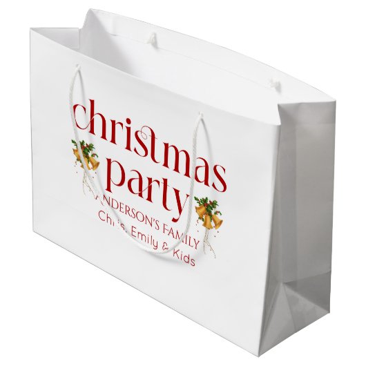 Personalized Christmas Party Red Retro Typography Groot Cadeauzakje (Achterkant Gekanteld)