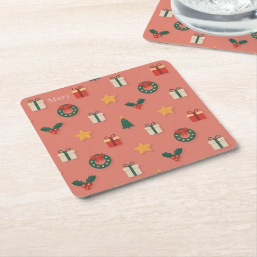 Personalized Christmas Pattern Coaster Set Kartonnen Onderzetters (Schuin)