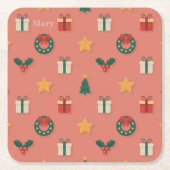 Personalized Christmas Pattern Coaster Set Kartonnen Onderzetters (Voorkant)