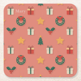 Personalized Christmas Pattern Coaster Set Kartonnen Onderzetters