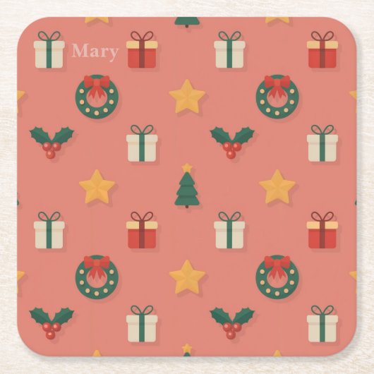 Personalized Christmas Pattern Coaster Set Kartonnen Onderzetters (Voorkant)
