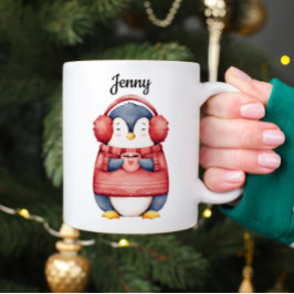 Personalized Christmas Penguin Mug Koffiemok