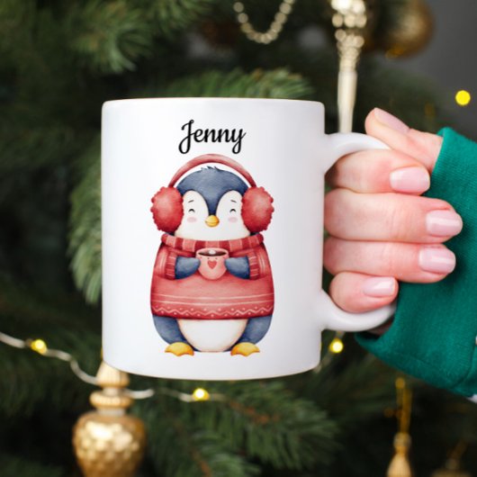 Personalized Christmas Penguin Mug Koffiemok