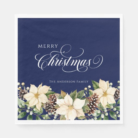 Personalized Christmas Poinsettia blue Servet (Voorkant)