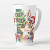 Personalized Christmas Reindeer Custom Name Latte Mok (Rechterhoek)