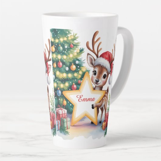 Personalized Christmas Reindeer Custom Name  Latte Mok (Rechterhoek)