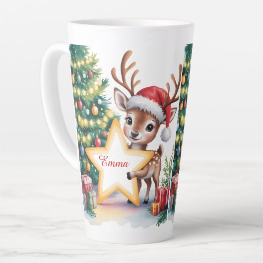 Personalized Christmas Reindeer Custom Name  Latte Mok (Linkerhoek)