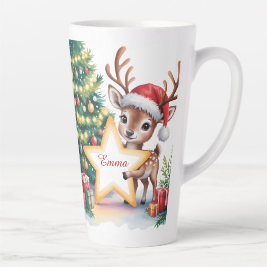 Personalized Christmas Reindeer Custom Name Latte Mok (Rechts)