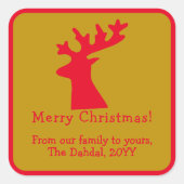 Personalized Christmas Reindeer Head Red and Gold Vierkante Sticker (Voorkant)