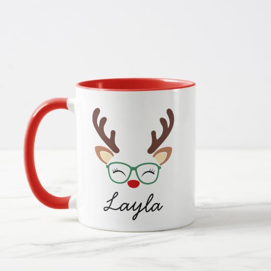 Personalized Christmas Reindeer Mug | Cute Holiday Mok (Links)