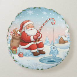 Personalized Christmas Santa Ice Fishing Rond Kussen