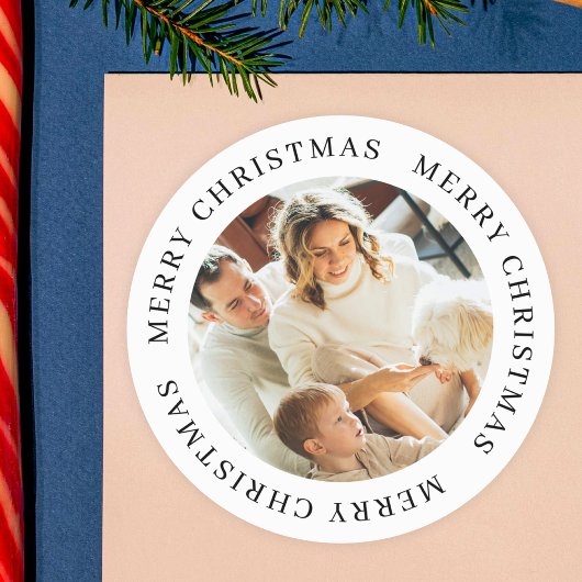 Personalized Christmas Simple Modern Custom Photo Ronde Sticker