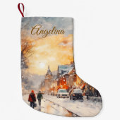 Personalized Christmas Stocking Winter Village Kleine Kerstsok (Voorkant)