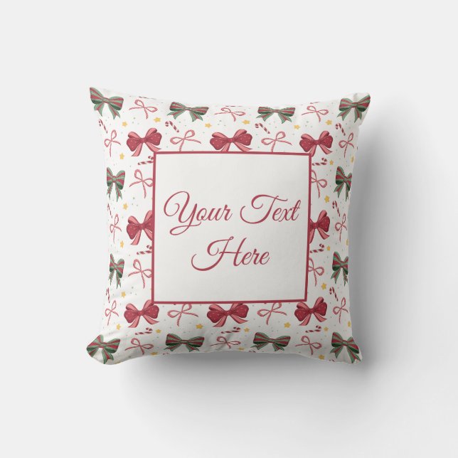 Personalized Christmas Throw Pillow With Cute Bows Kussen (Voorkant)