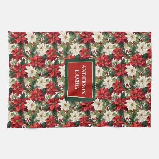 Personalized Christmas Towel Classic Floral Look Theedoek (Horizontaal)