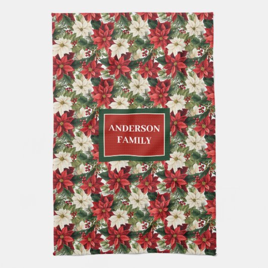 Personalized Christmas Towel Classic Floral Look Theedoek (Verticaal)