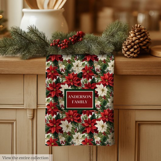 Personalized Christmas Towel Classic Floral Look Theedoek