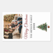Personalized Christmas Tree Family Photo  Rechthoekige Sticker (Voorkant)