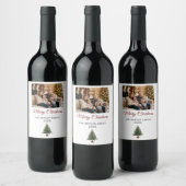 Personalized Christmas Tree Family Photo Wijn Etiket (Flessen)